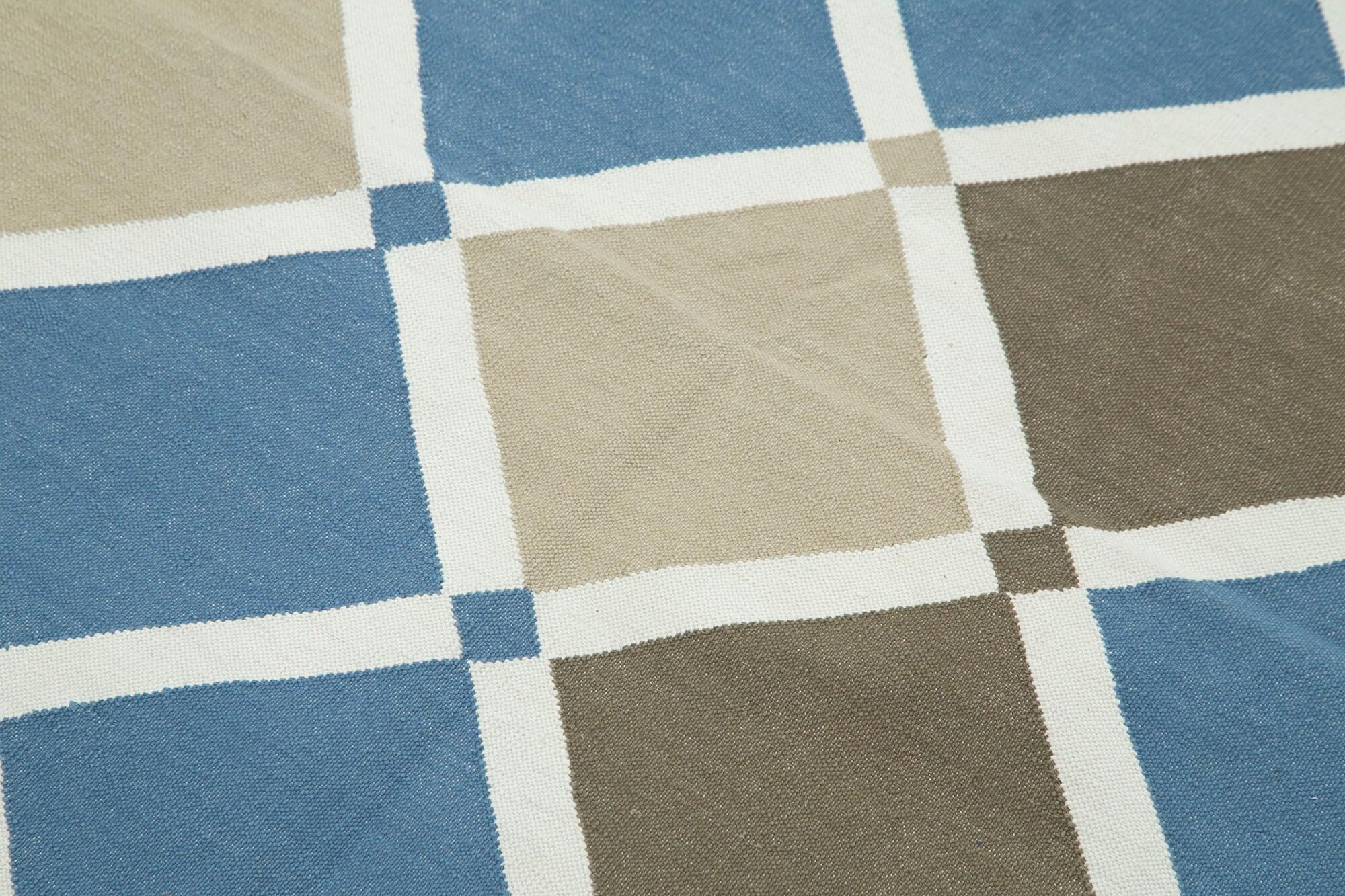 Geometric Duri Mavi Geometrik Pamuk Yün El Dokuma Halısı 106x161 Agacan