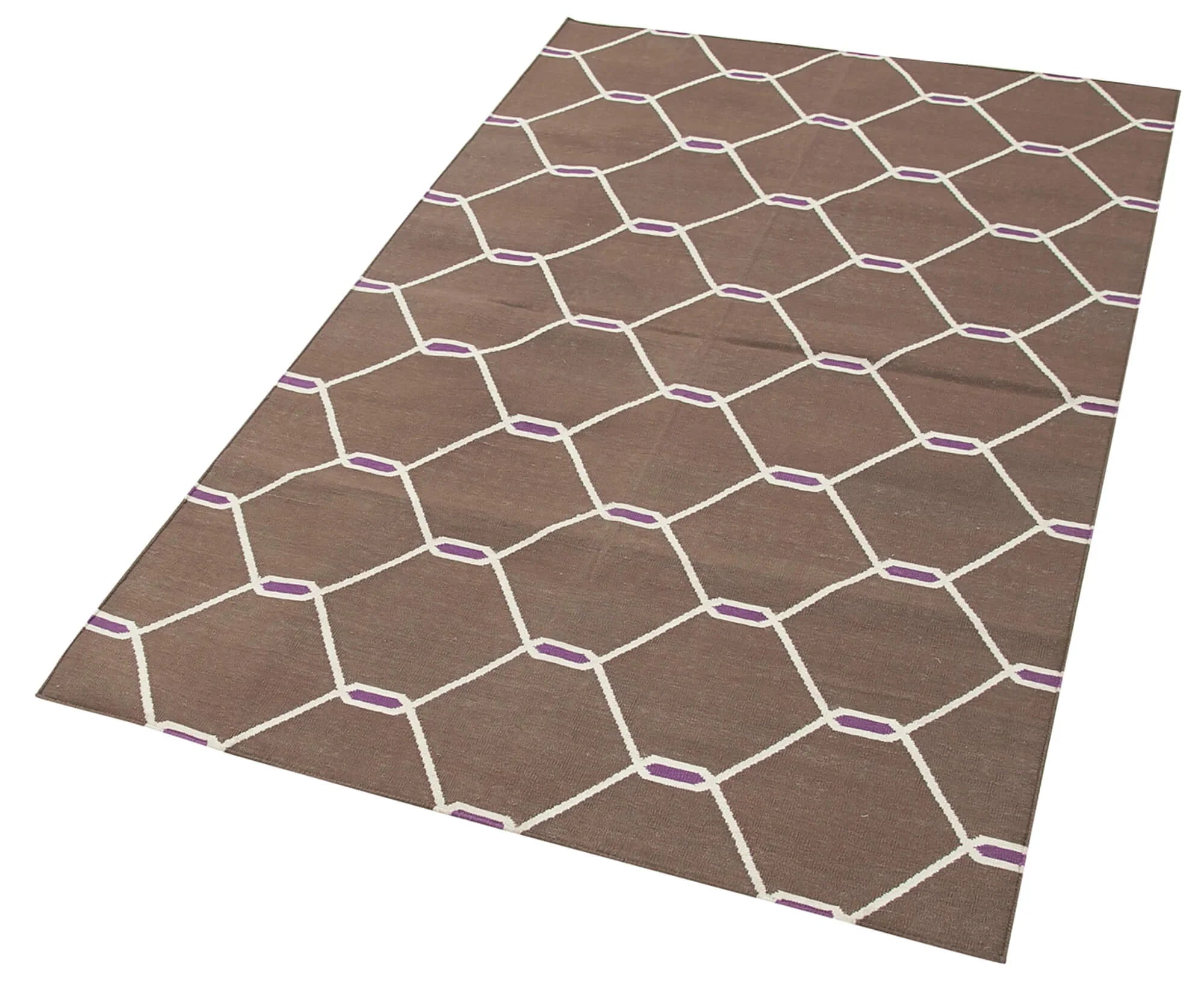 Geometric Duri Kahverengi Geometrik Pamuk Yün El Dokuma Halısı 103x166 Agacan