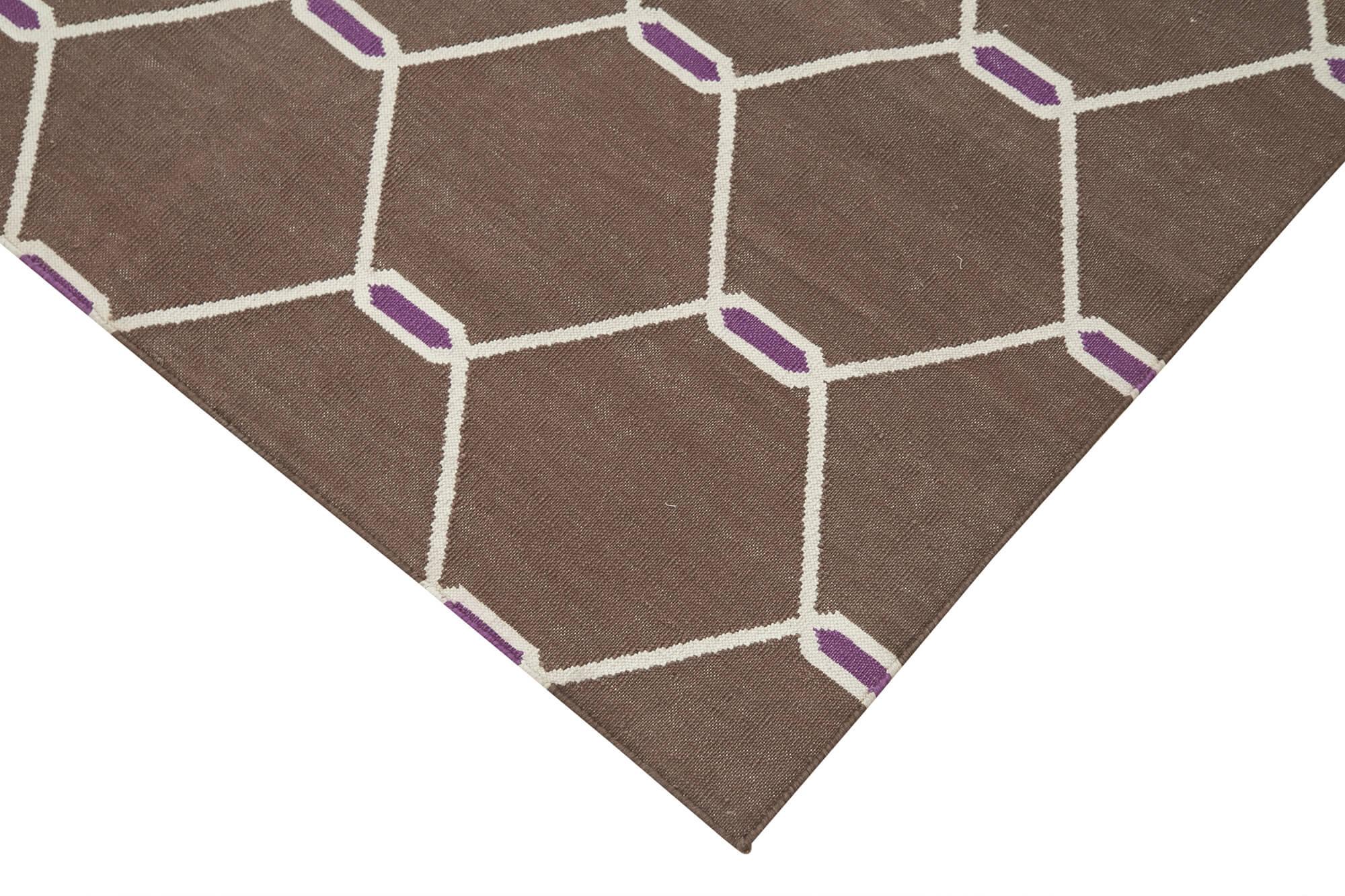 Geometric Duri Kahverengi Geometrik Pamuk Yün El Dokuma Halısı 103x166 Agacan