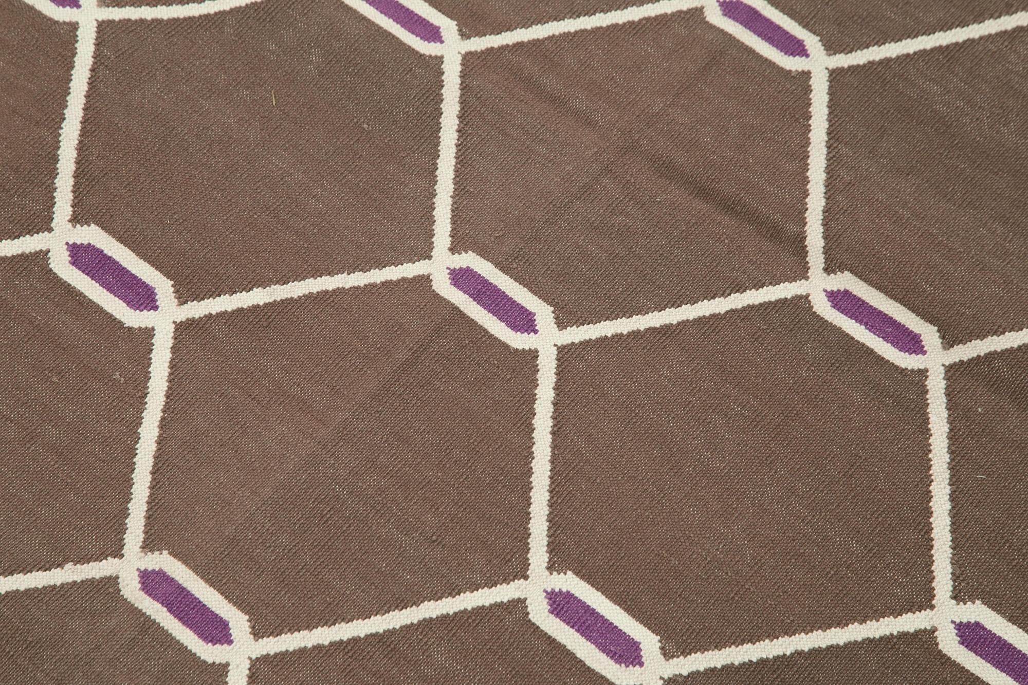 Geometric Duri Kahverengi Geometrik Pamuk Yün El Dokuma Halısı 103x166 Agacan