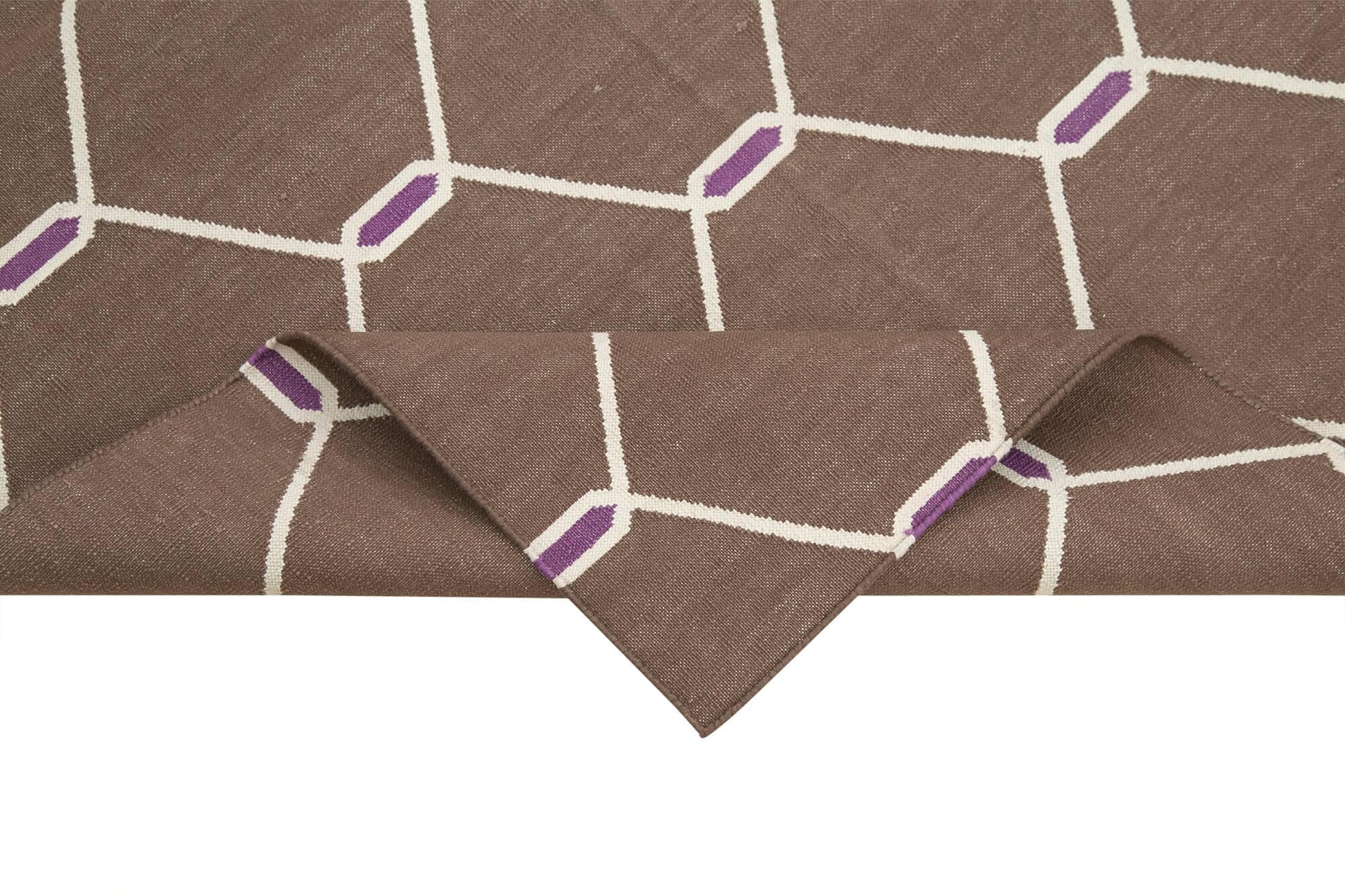 Geometric Duri Kahverengi Geometrik Pamuk Yün El Dokuma Halısı 103x166 Agacan