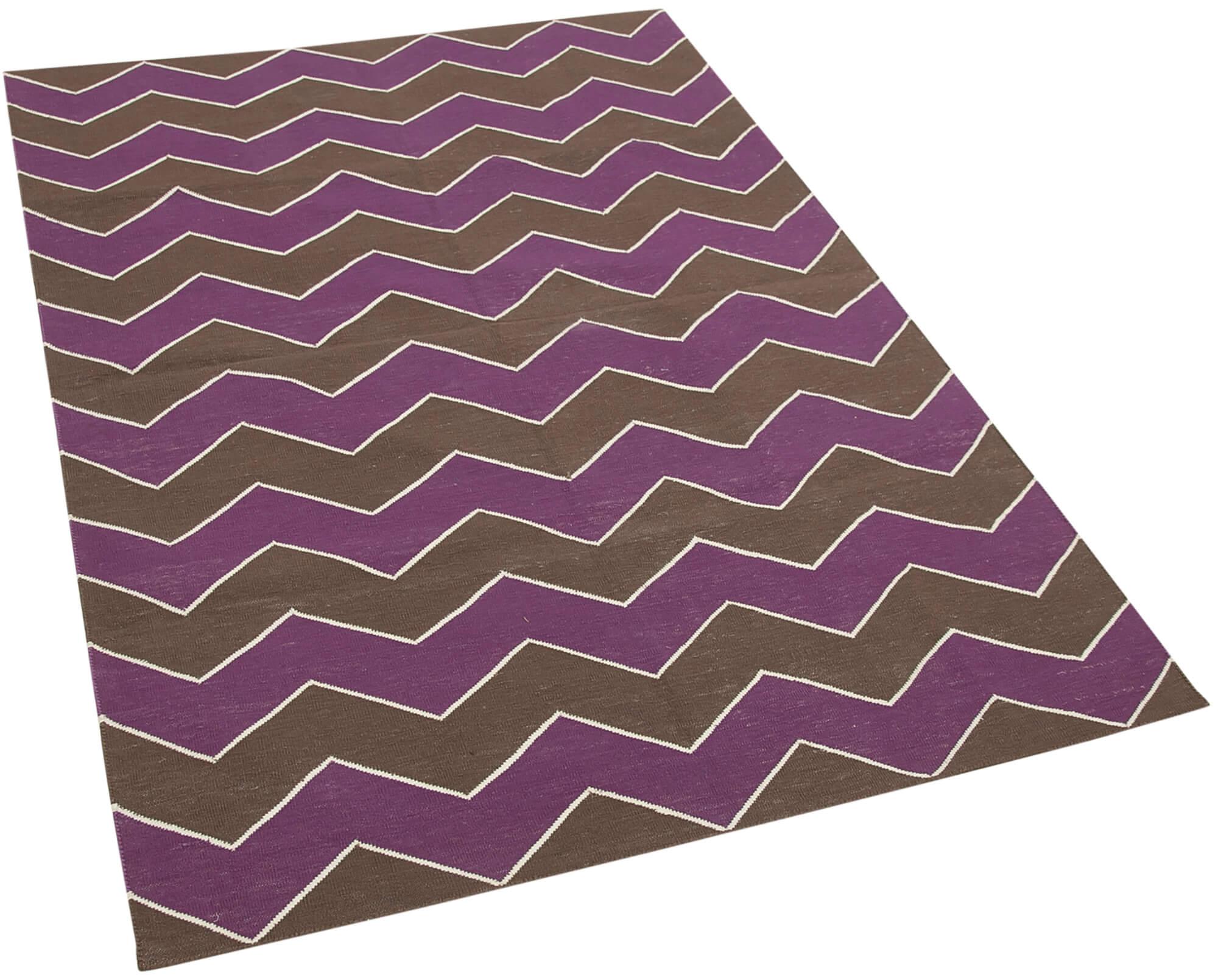 Geometric Duri Kahverengi Geometrik Pamuk Yün El Dokuma Halısı 110x166 Agacan