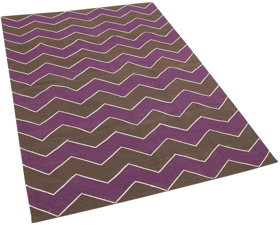 Geometric Duri Kahverengi Geometrik Pamuk Yün El Dokuma Halısı 110x166 Agacan