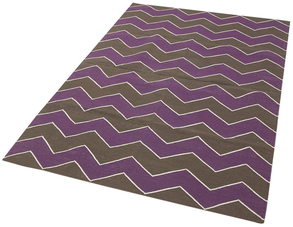 Geometric Duri Kahverengi Geometrik Pamuk Yün El Dokuma Halısı 110x166 Agacan