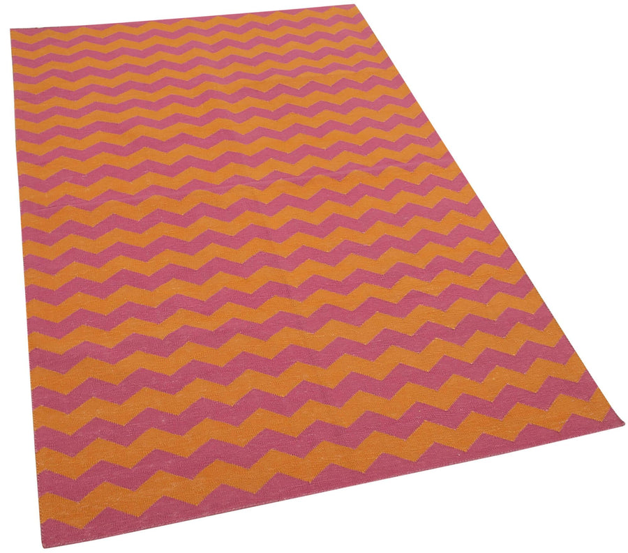 Geometric Duri Turuncu Geometrik Pamuk Yün El Dokuma Halısı 106x168 Agacan