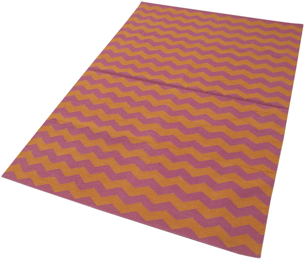 Geometric Duri Turuncu Geometrik Pamuk Yün El Dokuma Halısı 106x168 Agacan