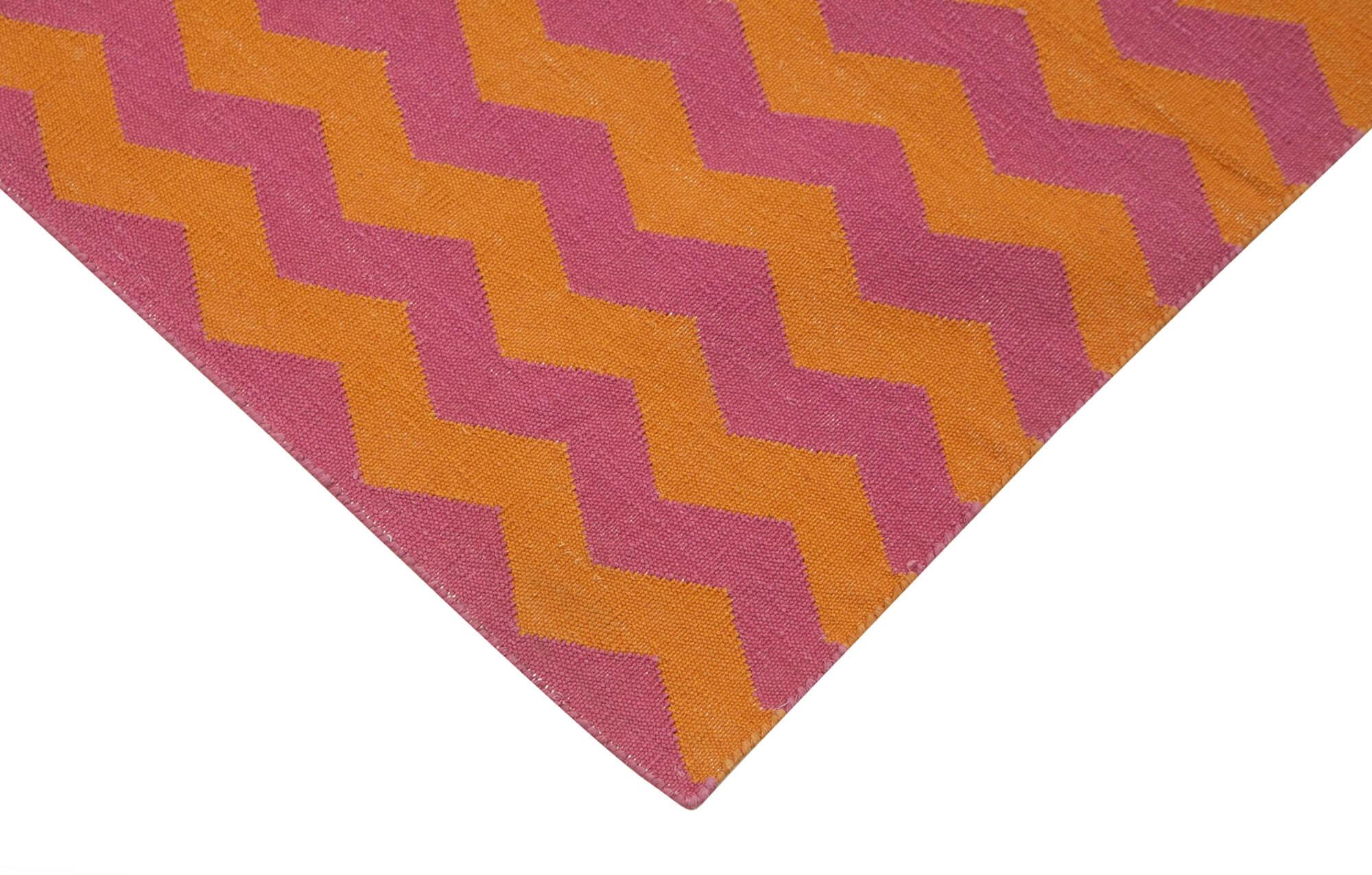 Geometric Duri Turuncu Geometrik Pamuk Yün El Dokuma Halısı 106x168 Agacan