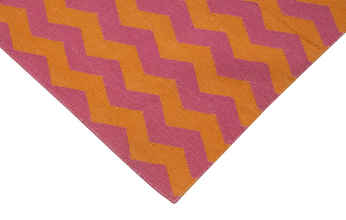 Geometric Duri Turuncu Geometrik Pamuk Yün El Dokuma Halısı 106x168 Agacan