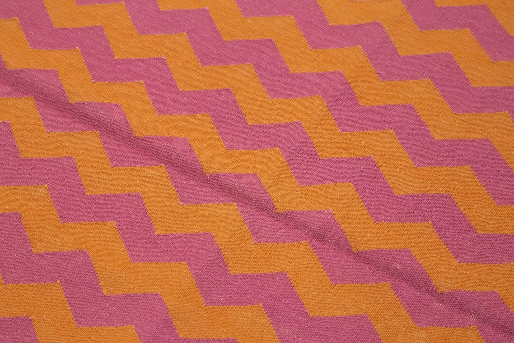 Geometric Duri Turuncu Geometrik Pamuk Yün El Dokuma Halısı 106x168 Agacan