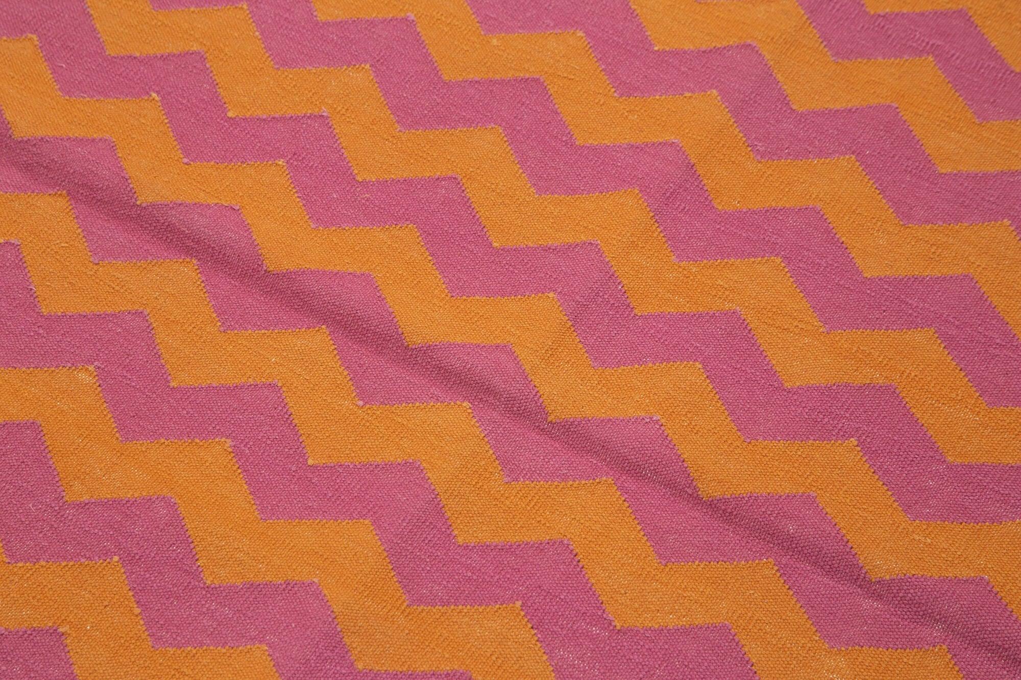 Geometric Duri Turuncu Geometrik Pamuk Yün El Dokuma Halısı 106x168 Agacan
