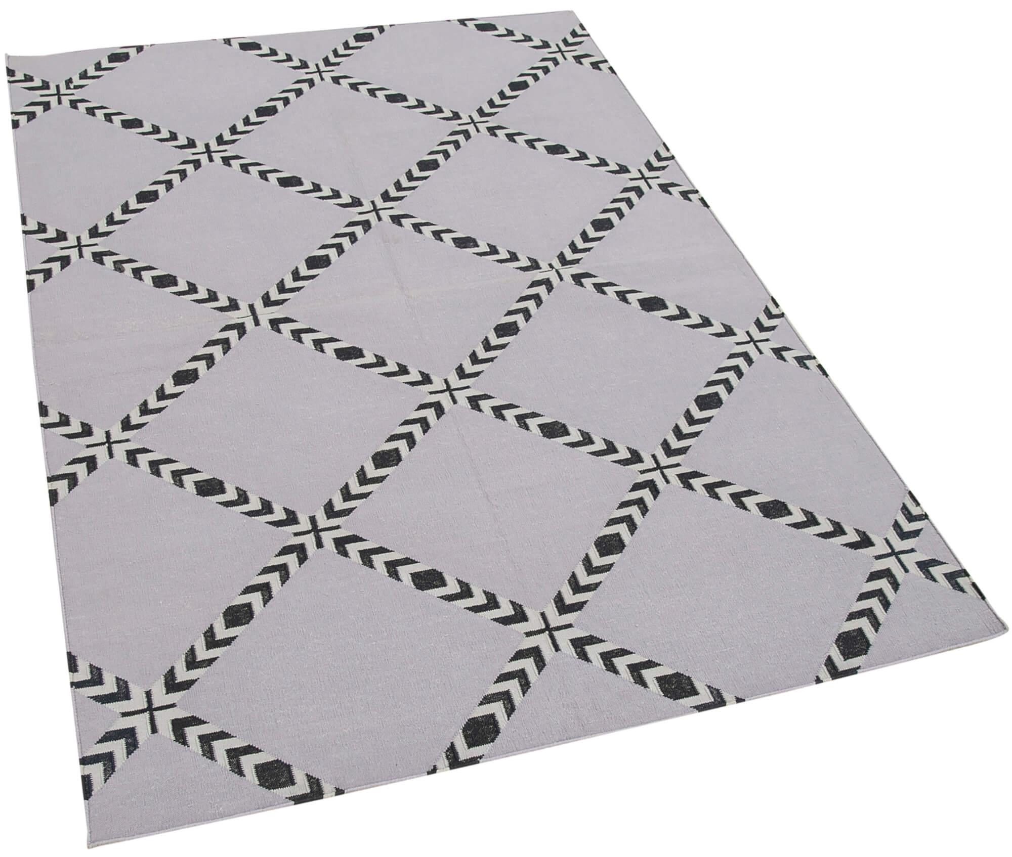 Geometric Duri Siyah Geometrik Pamuk Yün El Dokuma Halısı 107x151 Agacan