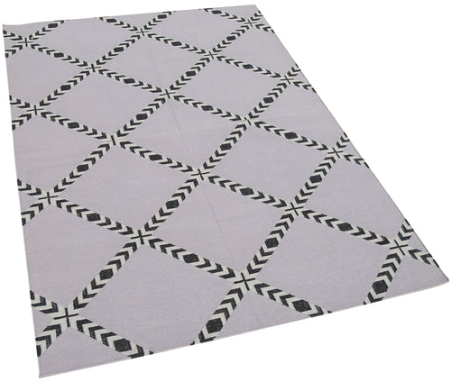 Geometric Duri Siyah Geometrik Pamuk Yün El Dokuma Halısı 107x151 Agacan