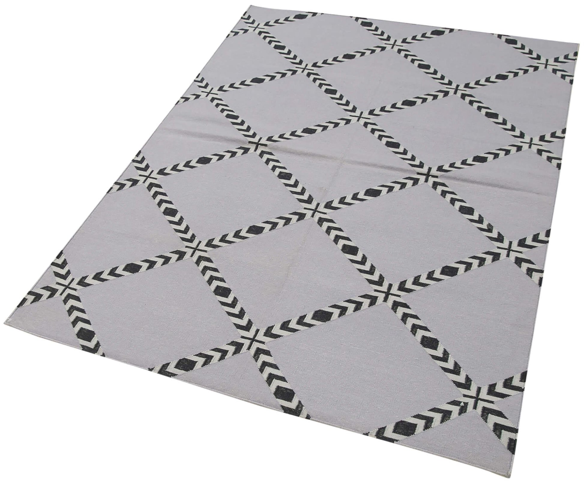 Geometric Duri Siyah Geometrik Pamuk Yün El Dokuma Halısı 107x151 Agacan