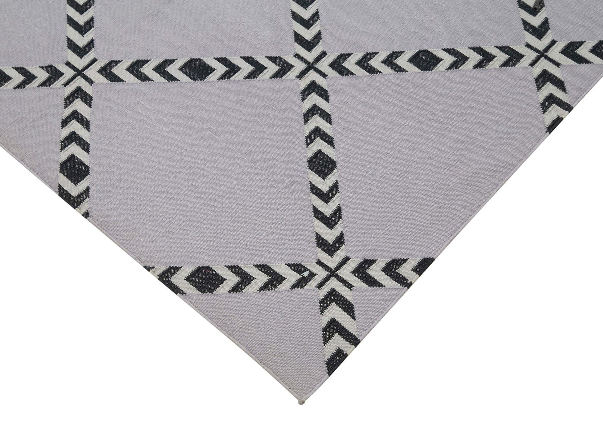 Geometric Duri Siyah Geometrik Pamuk Yün El Dokuma Halısı 107x151 Agacan