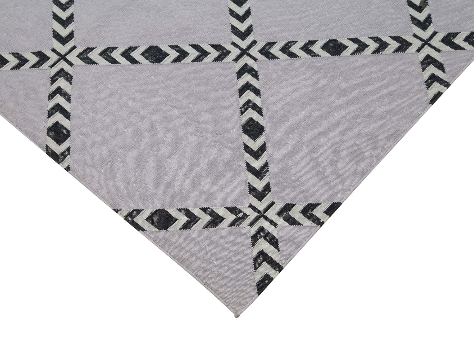 Geometric Duri Siyah Geometrik Pamuk Yün El Dokuma Halısı 107x151 Agacan