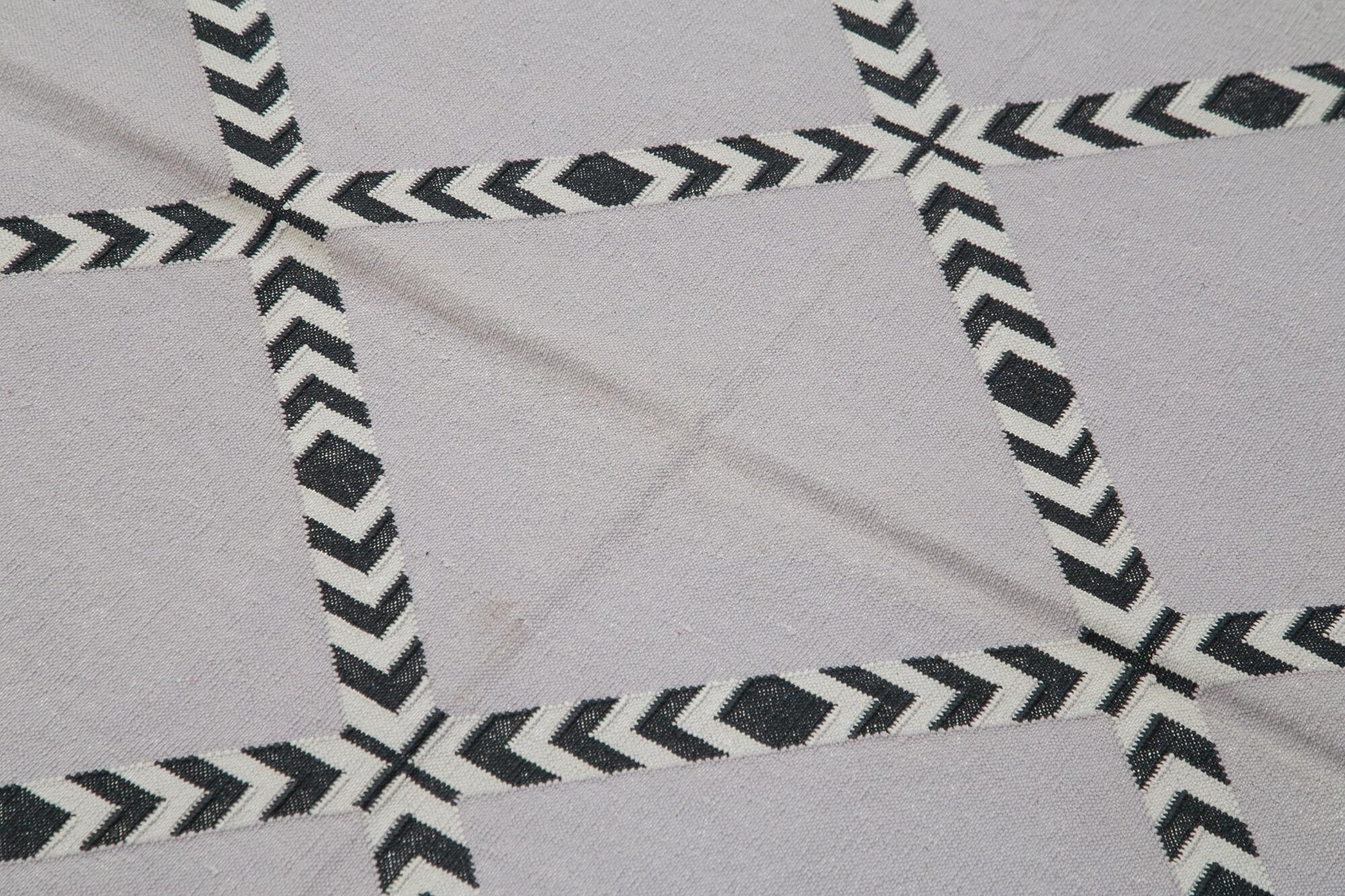 Geometric Duri Siyah Geometrik Pamuk Yün El Dokuma Halısı 107x151 Agacan