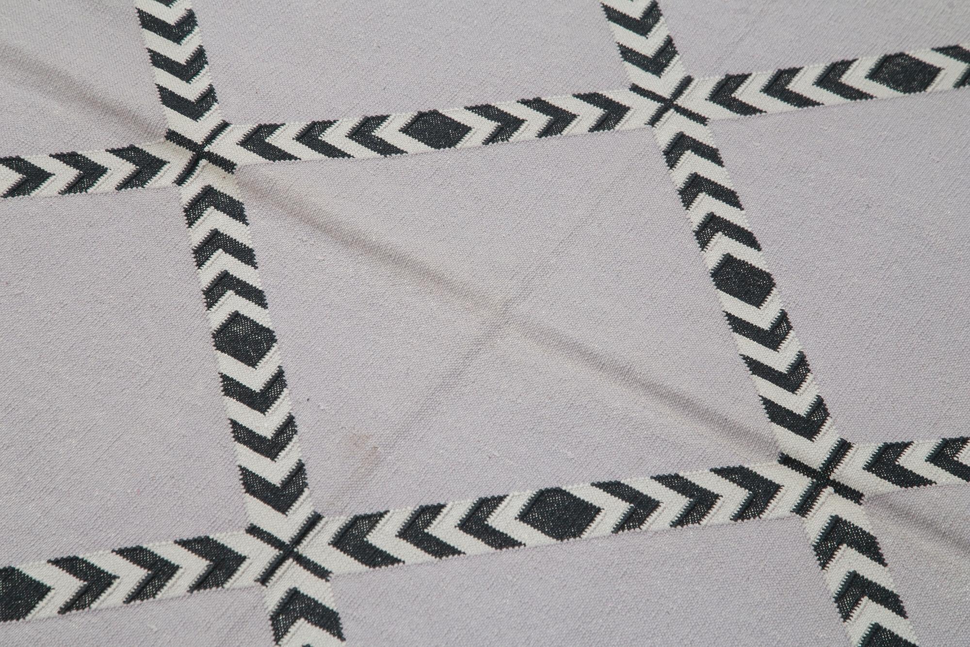 Geometric Duri Siyah Geometrik Pamuk Yün El Dokuma Halısı 107x151 Agacan