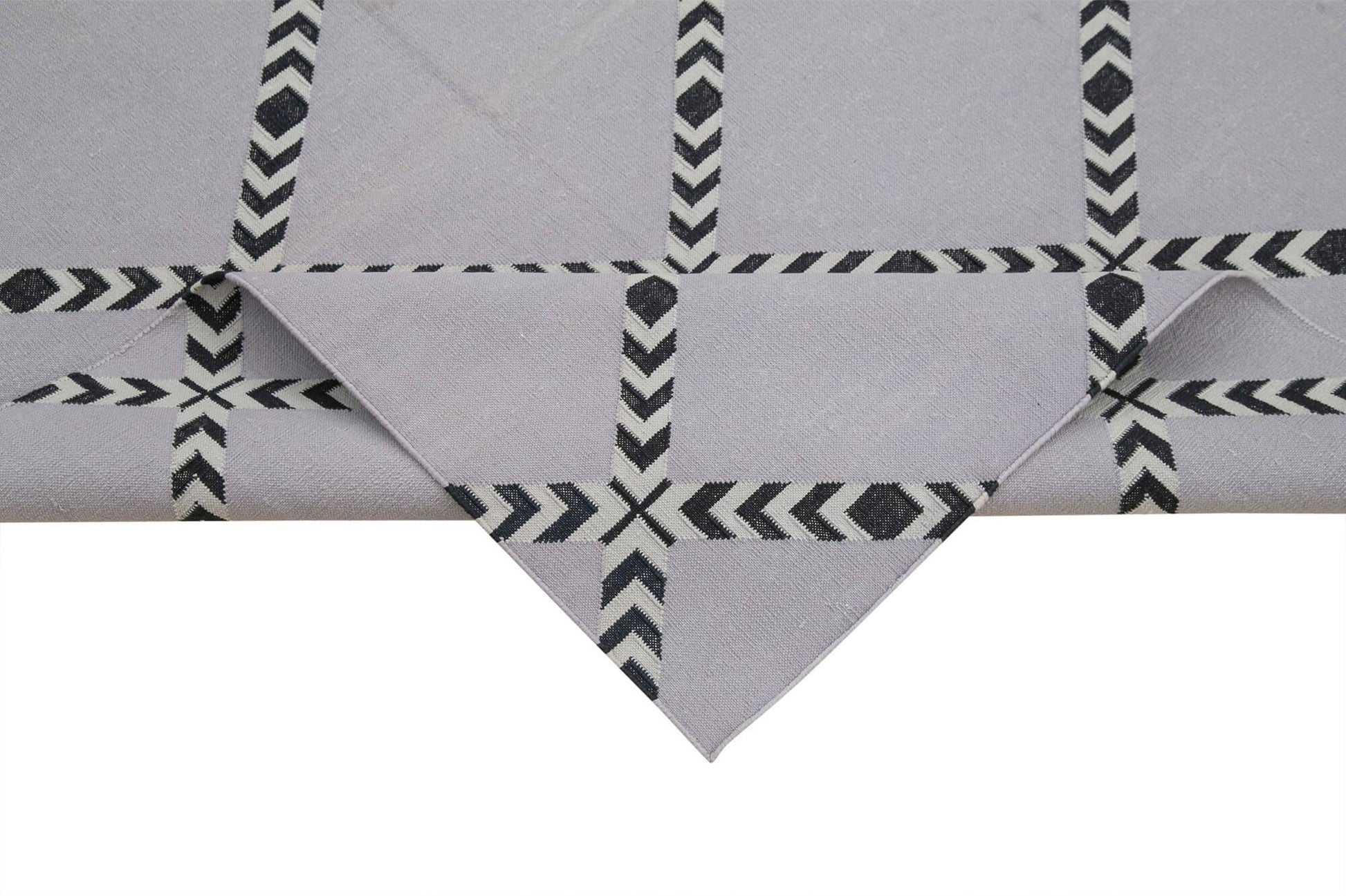 Geometric Duri Siyah Geometrik Pamuk Yün El Dokuma Halısı 107x151 Agacan