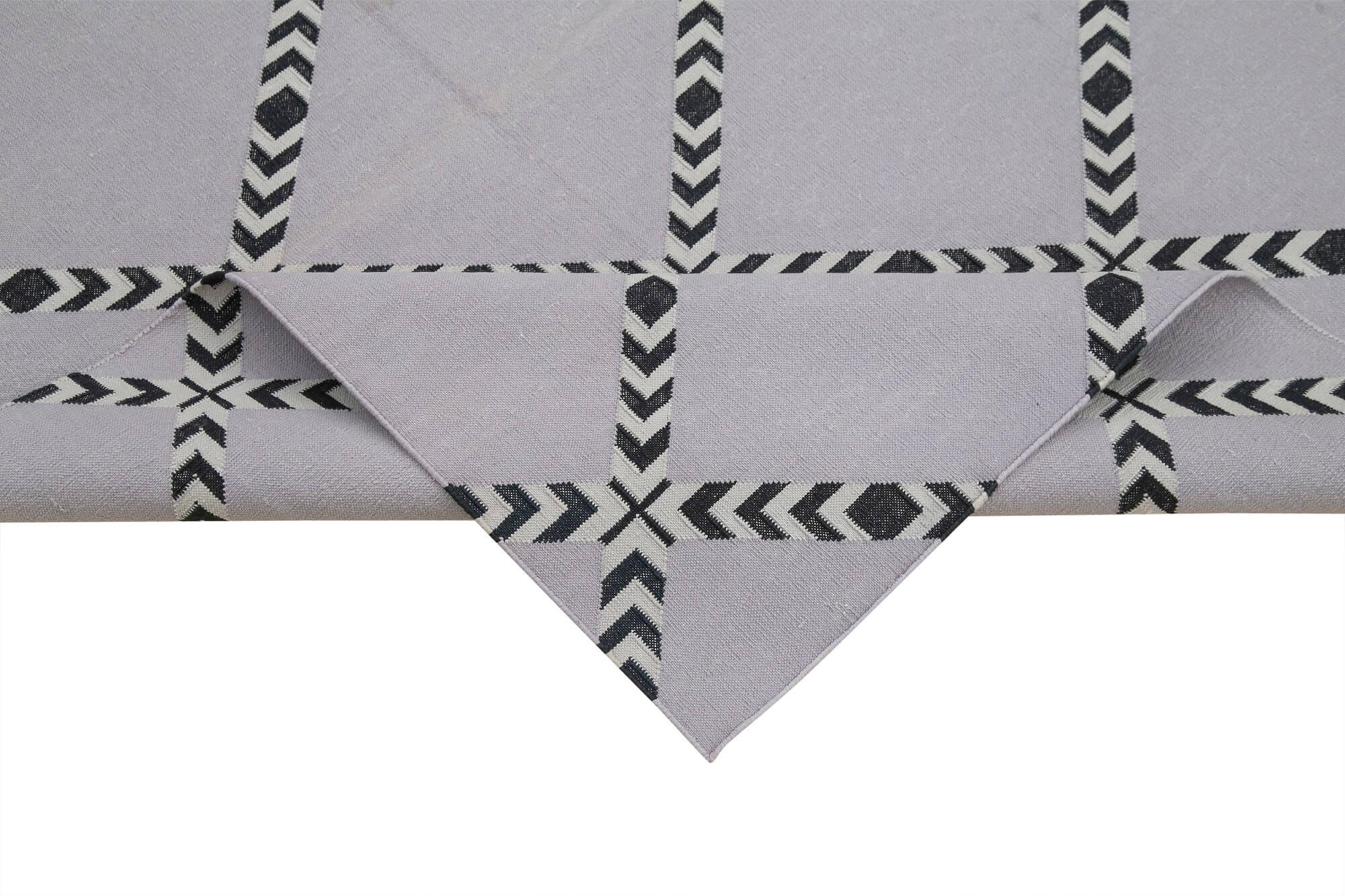 Geometric Duri Siyah Geometrik Pamuk Yün El Dokuma Halısı 107x151 Agacan
