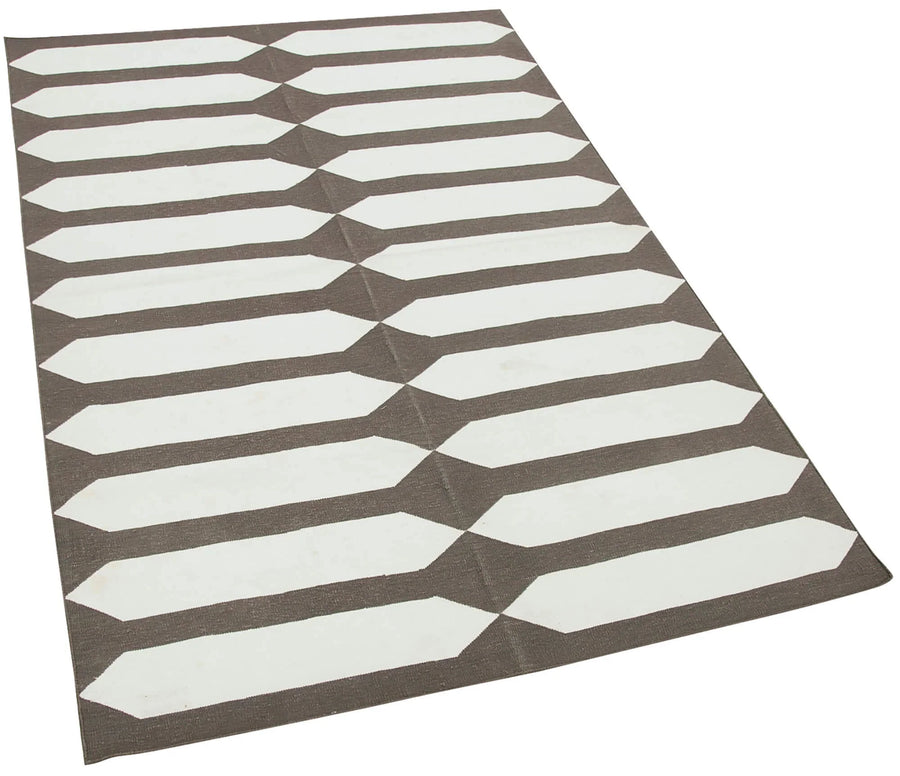 Geometric Duri Kahverengi Geometrik Pamuk Yün El Dokuma Halısı 108x167 Agacan