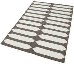 Geometric Duri Kahverengi Geometrik Pamuk Yün El Dokuma Halısı 108x167 Agacan