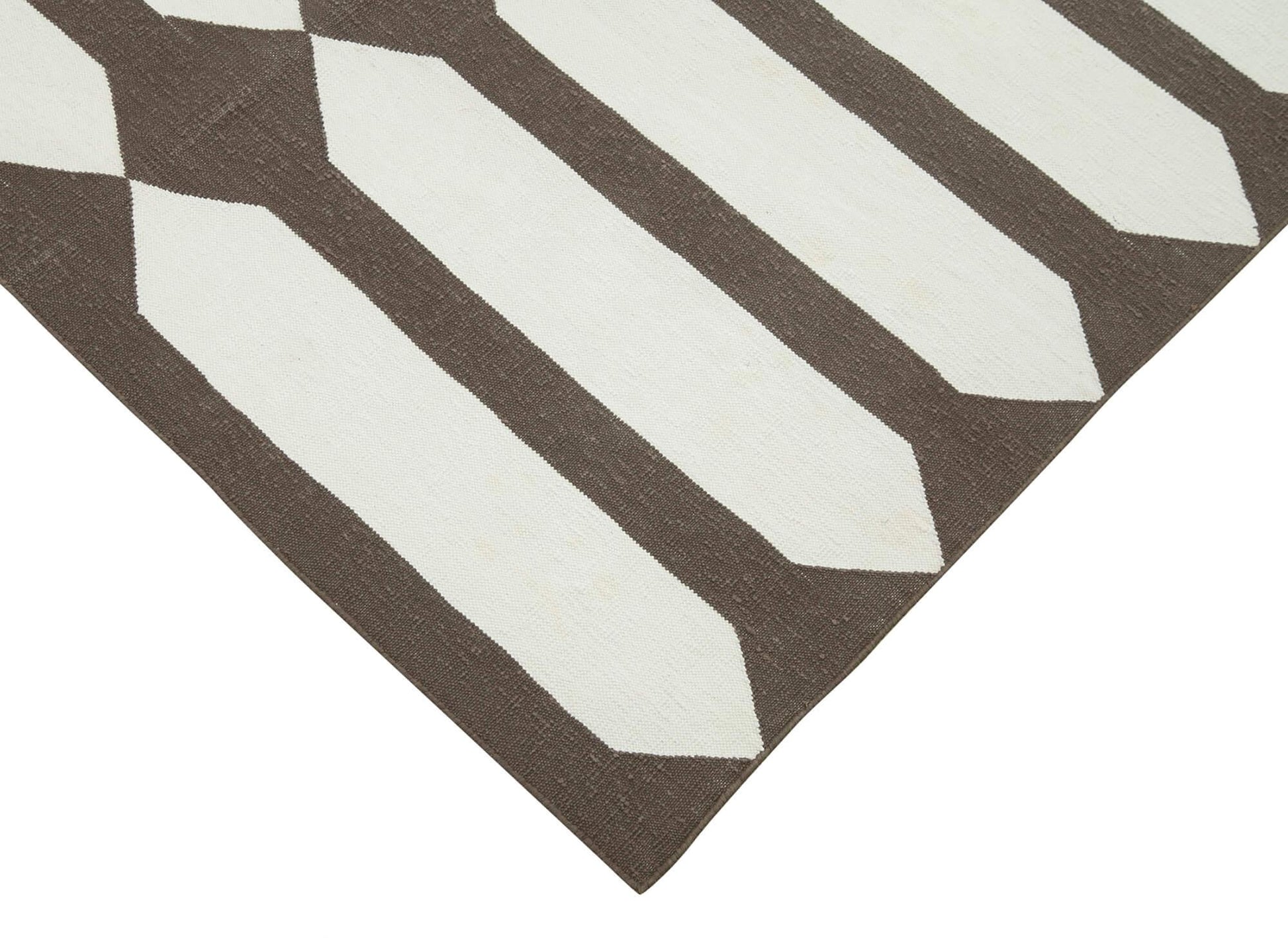 Geometric Duri Kahverengi Geometrik Pamuk Yün El Dokuma Halısı 108x167 Agacan