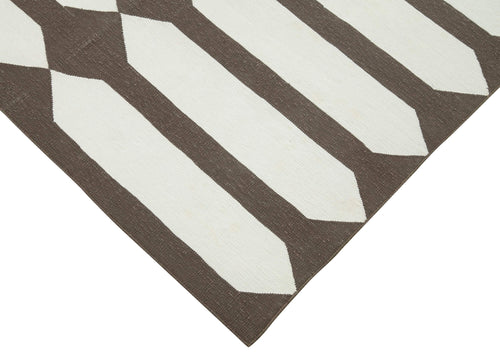 Geometric Duri Kahverengi Geometrik Pamuk Yün El Dokuma Halısı 108x167 Agacan