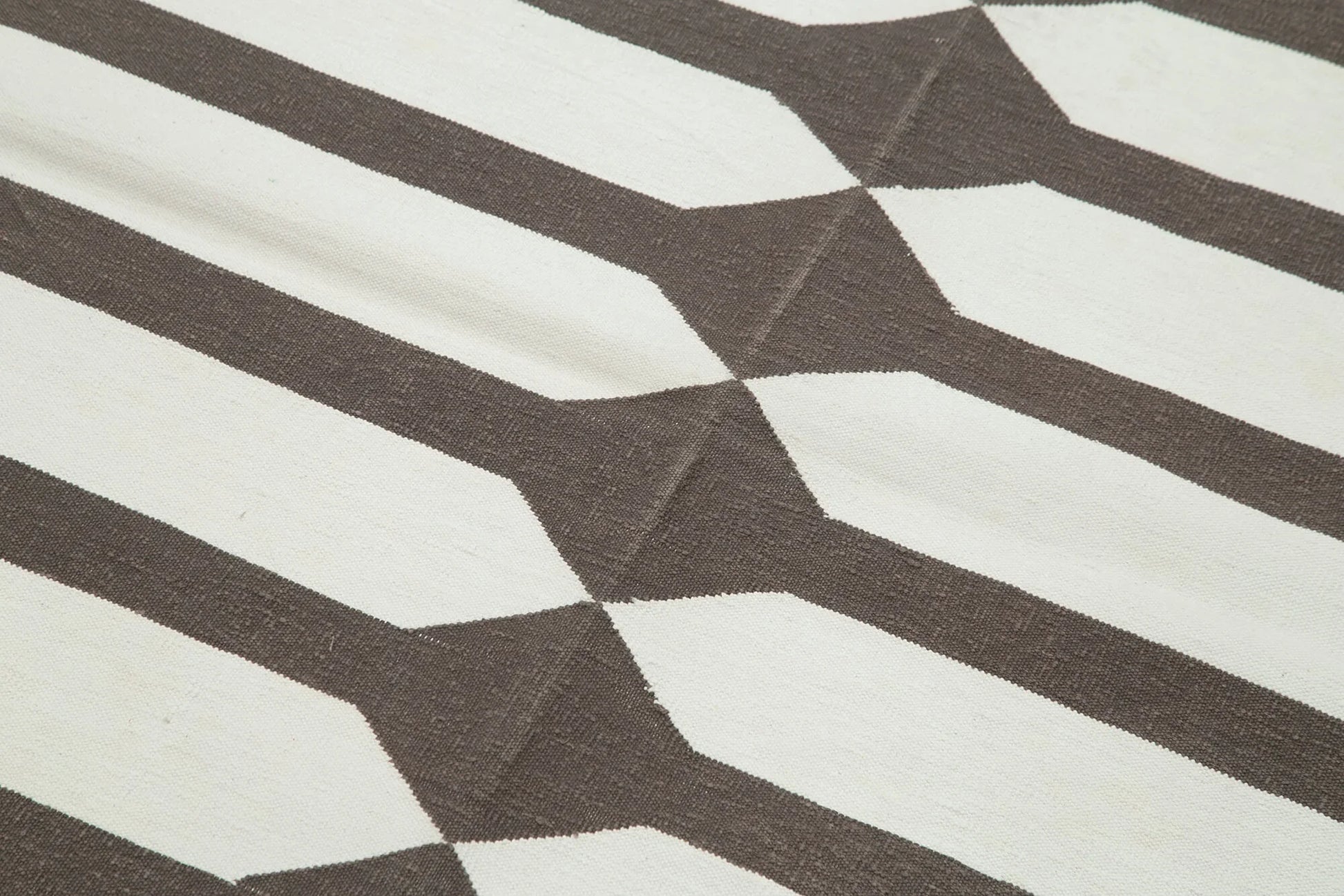 Geometric Duri Kahverengi Geometrik Pamuk Yün El Dokuma Halısı 108x167 Agacan
