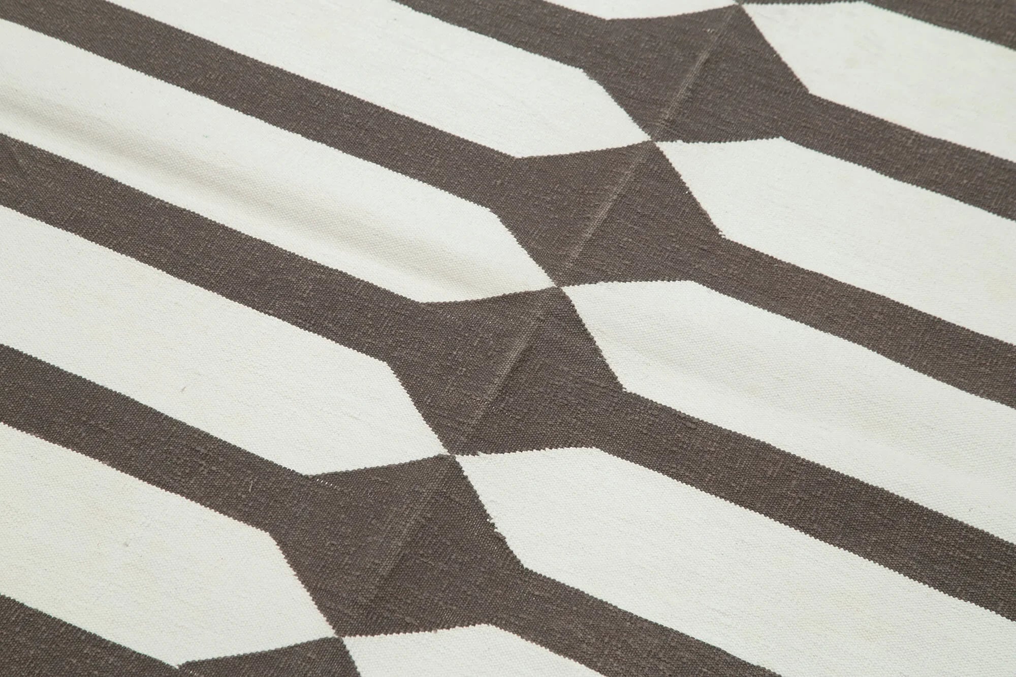 Geometric Duri Kahverengi Geometrik Pamuk Yün El Dokuma Halısı 108x167 Agacan