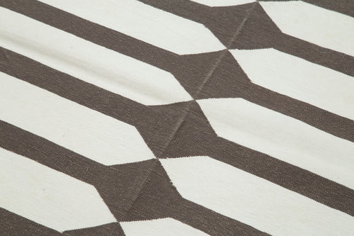 Geometric Duri Kahverengi Geometrik Pamuk Yün El Dokuma Halısı 108x167 Agacan