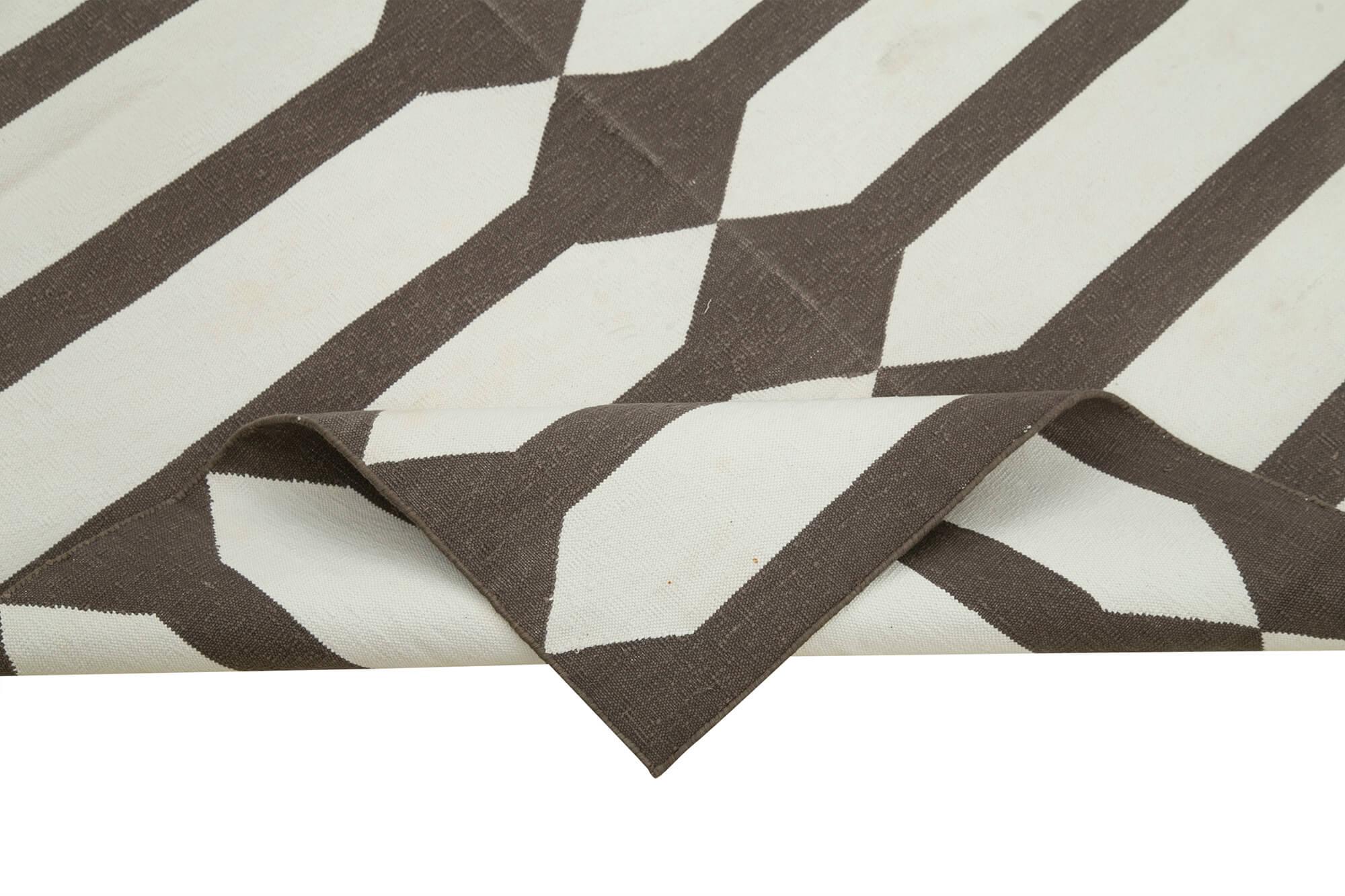 Geometric Duri Kahverengi Geometrik Pamuk Yün El Dokuma Halısı 108x167 Agacan
