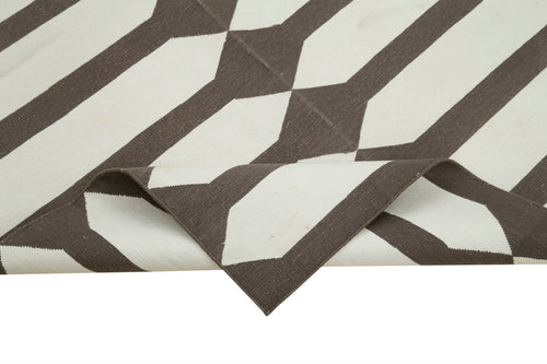 Geometric Duri Kahverengi Geometrik Pamuk Yün El Dokuma Halısı 108x167 Agacan