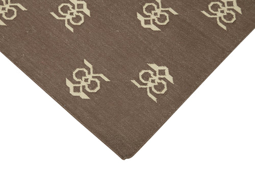 Geometric Duri Kahverengi Geometrik Pamuk Yün El Dokuma Halısı 110x163 Agacan
