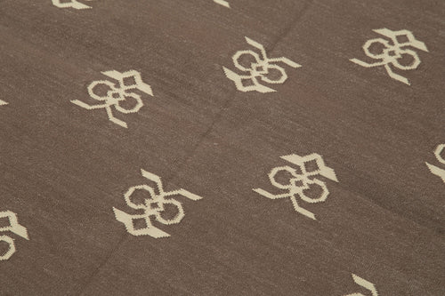 Geometric Duri Kahverengi Geometrik Pamuk Yün El Dokuma Halısı 110x163 Agacan