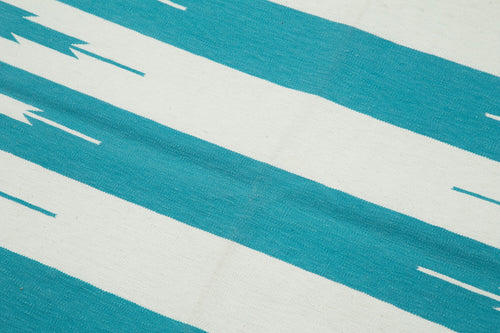 Geometric Duri Turkuaz Geometrik Pamuk Yün El Dokuma Halısı 105x166 Agacan