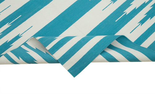 Geometric Duri Turkuaz Geometrik Pamuk Yün El Dokuma Halısı 105x166 Agacan
