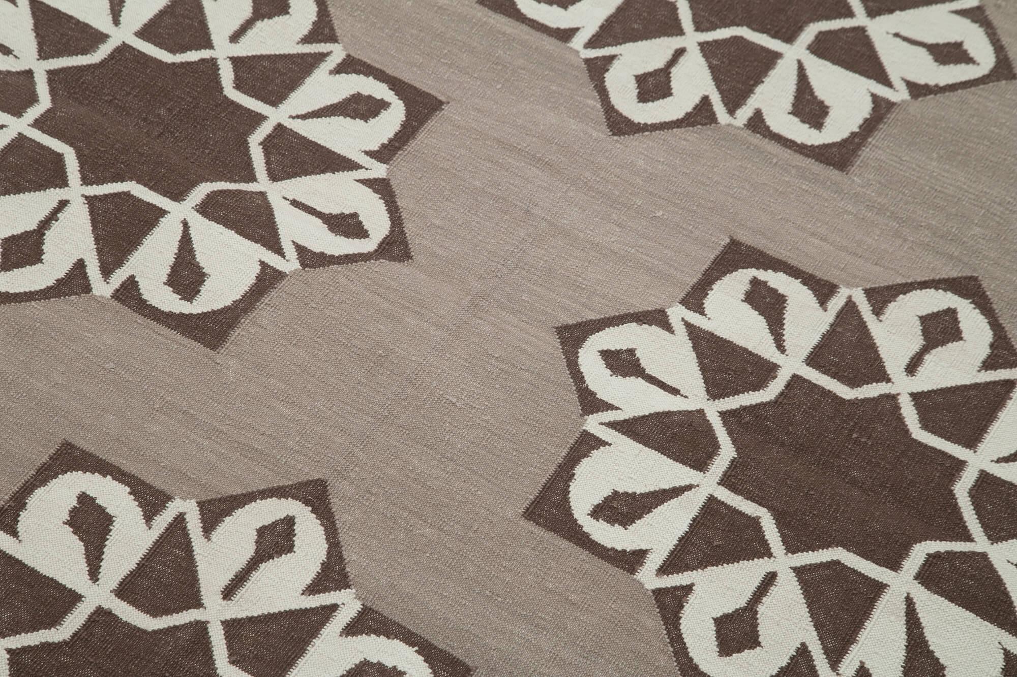 Geometric Duri Kahverengi Geometrik Pamuk Yün El Dokuma Halısı 116x164 Agacan