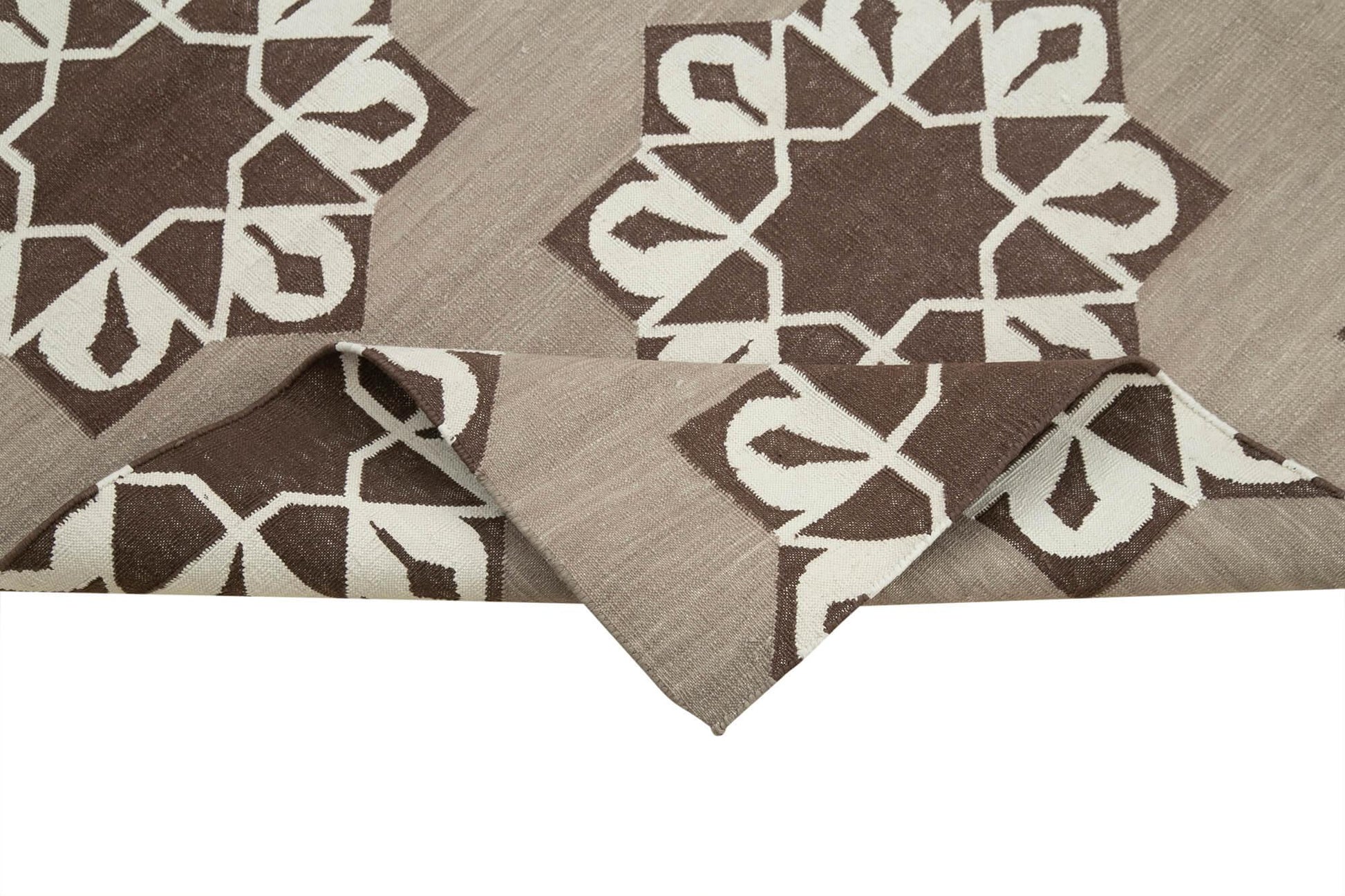 Geometric Duri Kahverengi Geometrik Pamuk Yün El Dokuma Halısı 116x164 Agacan