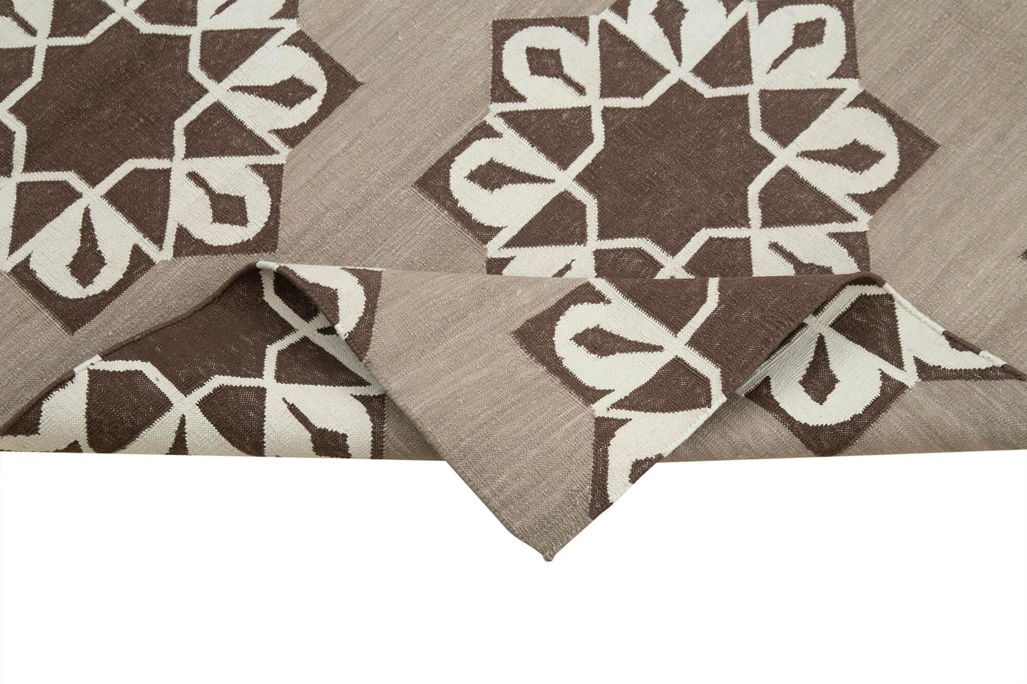Geometric Duri Kahverengi Geometrik Pamuk Yün El Dokuma Halısı 116x164 Agacan
