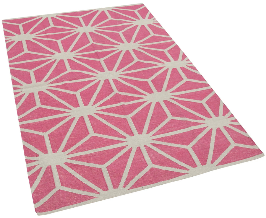 Geometric Duri Fuşya Geometrik Pamuk Yün El Dokuma Halısı 110x165 Agacan