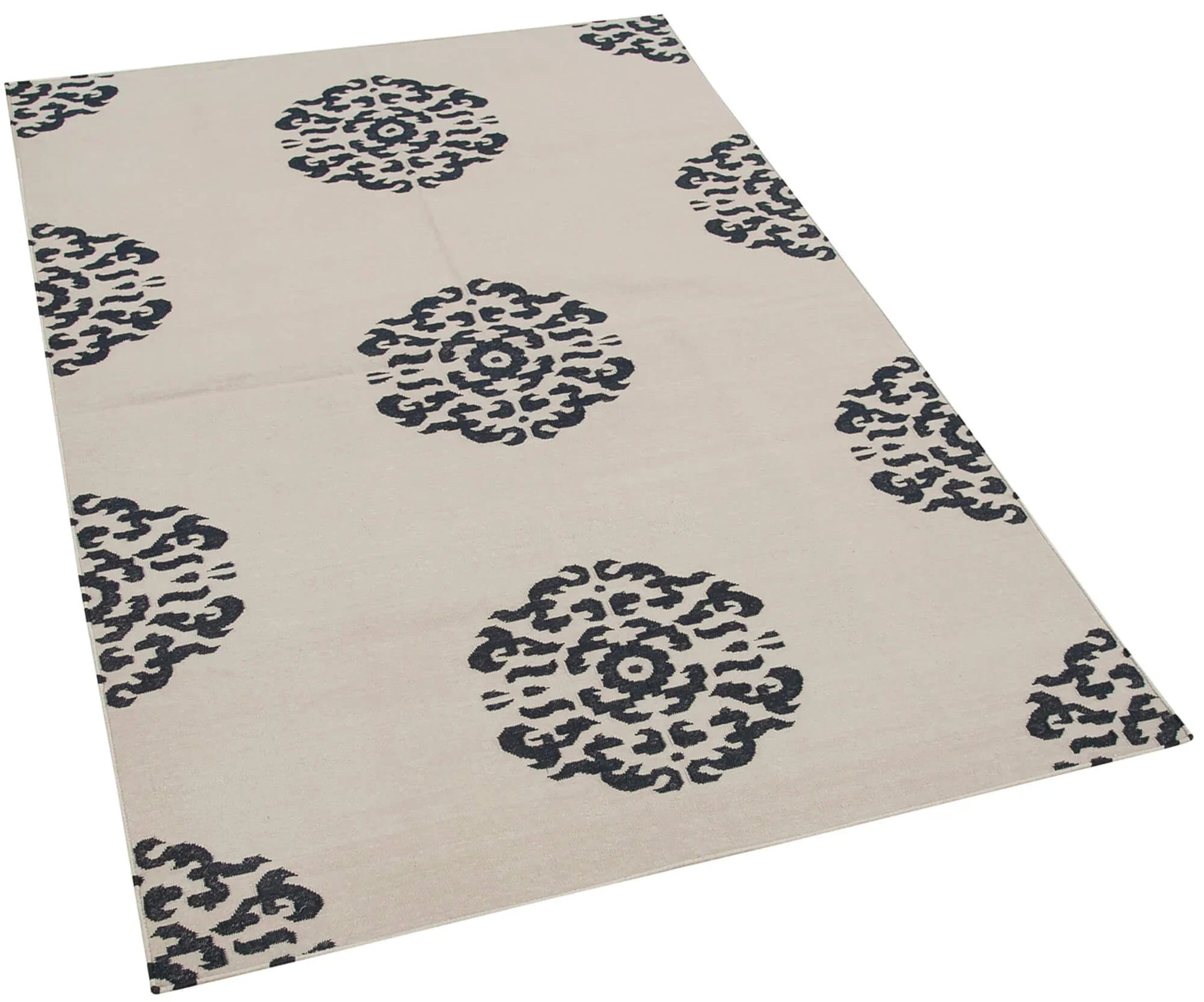 Geometric Duri Siyah Geometrik Pamuk Yün El Dokuma Halısı 107x163 Agacan