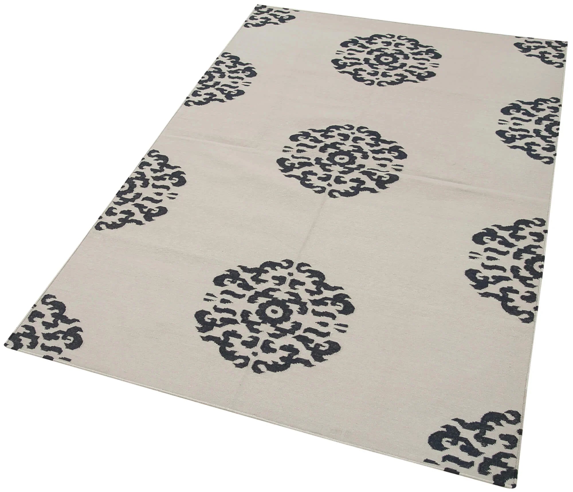 Geometric Duri Siyah Geometrik Pamuk Yün El Dokuma Halısı 107x163 Agacan