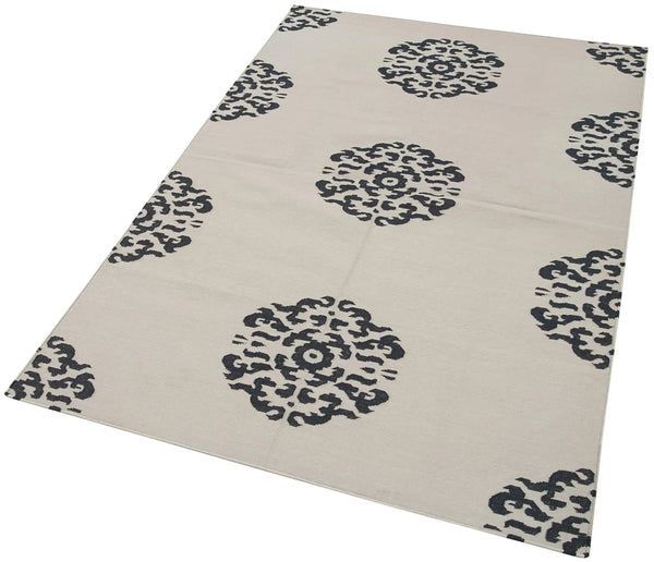 Geometric Duri Siyah Geometrik Pamuk Yün El Dokuma Halısı 107x163 Agacan