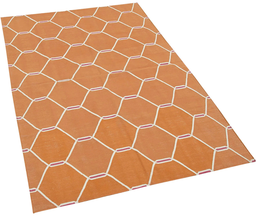 Geometric Duri Turuncu Geometrik Pamuk Yün El Dokuma Halısı 106x168 Agacan