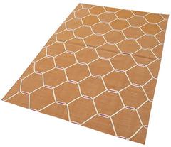 Geometric Duri Turuncu Geometrik Pamuk Yün El Dokuma Halısı 106x168 Agacan