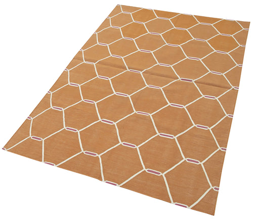 Geometric Duri Turuncu Geometrik Pamuk Yün El Dokuma Halısı 106x168 Agacan