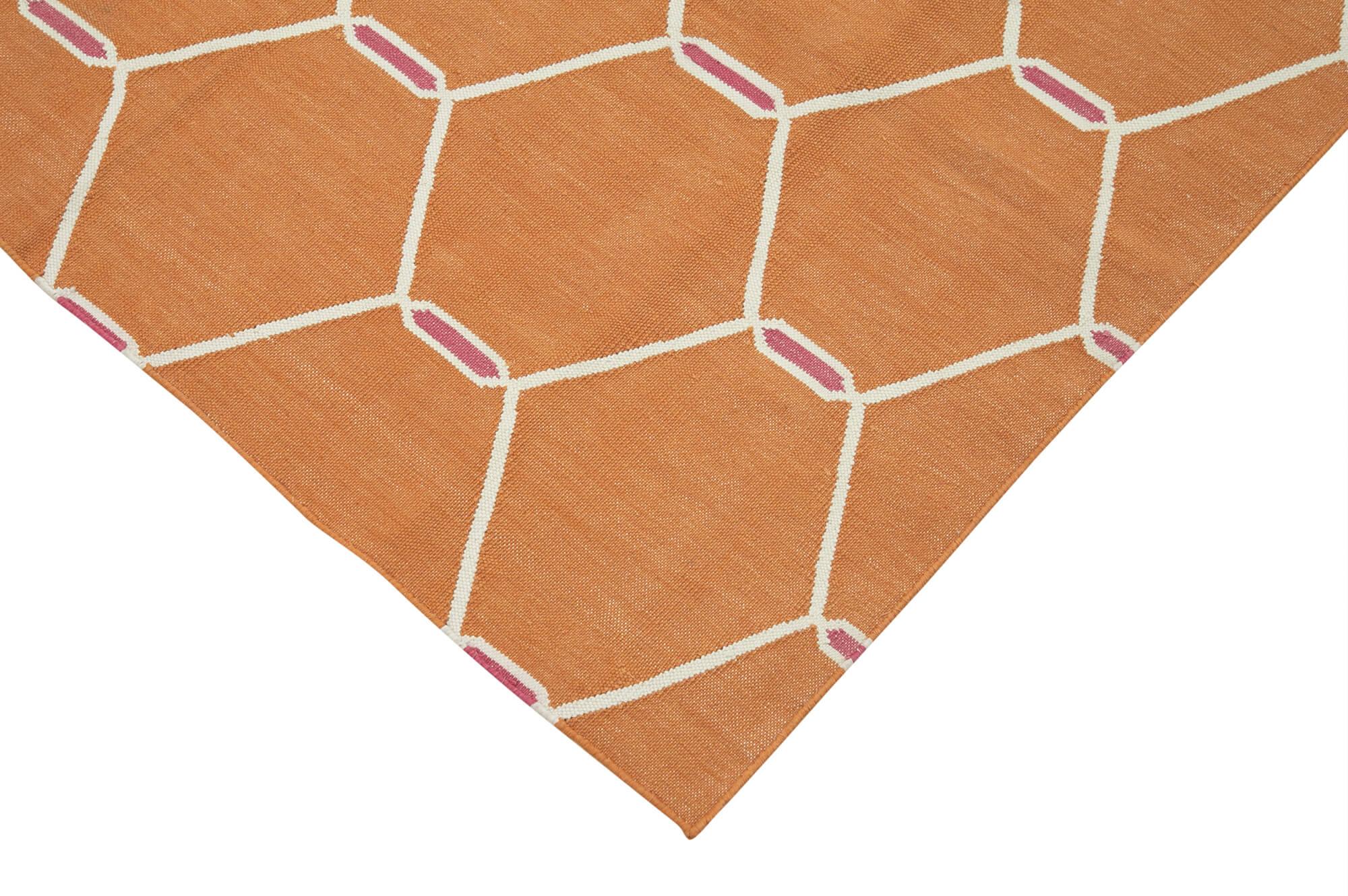 Geometric Duri Turuncu Geometrik Pamuk Yün El Dokuma Halısı 106x168 Agacan