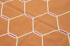 Geometric Duri Turuncu Geometrik Pamuk Yün El Dokuma Halısı 106x168 Agacan