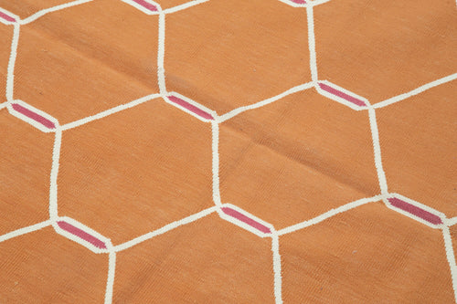 Geometric Duri Turuncu Geometrik Pamuk Yün El Dokuma Halısı 106x168 Agacan
