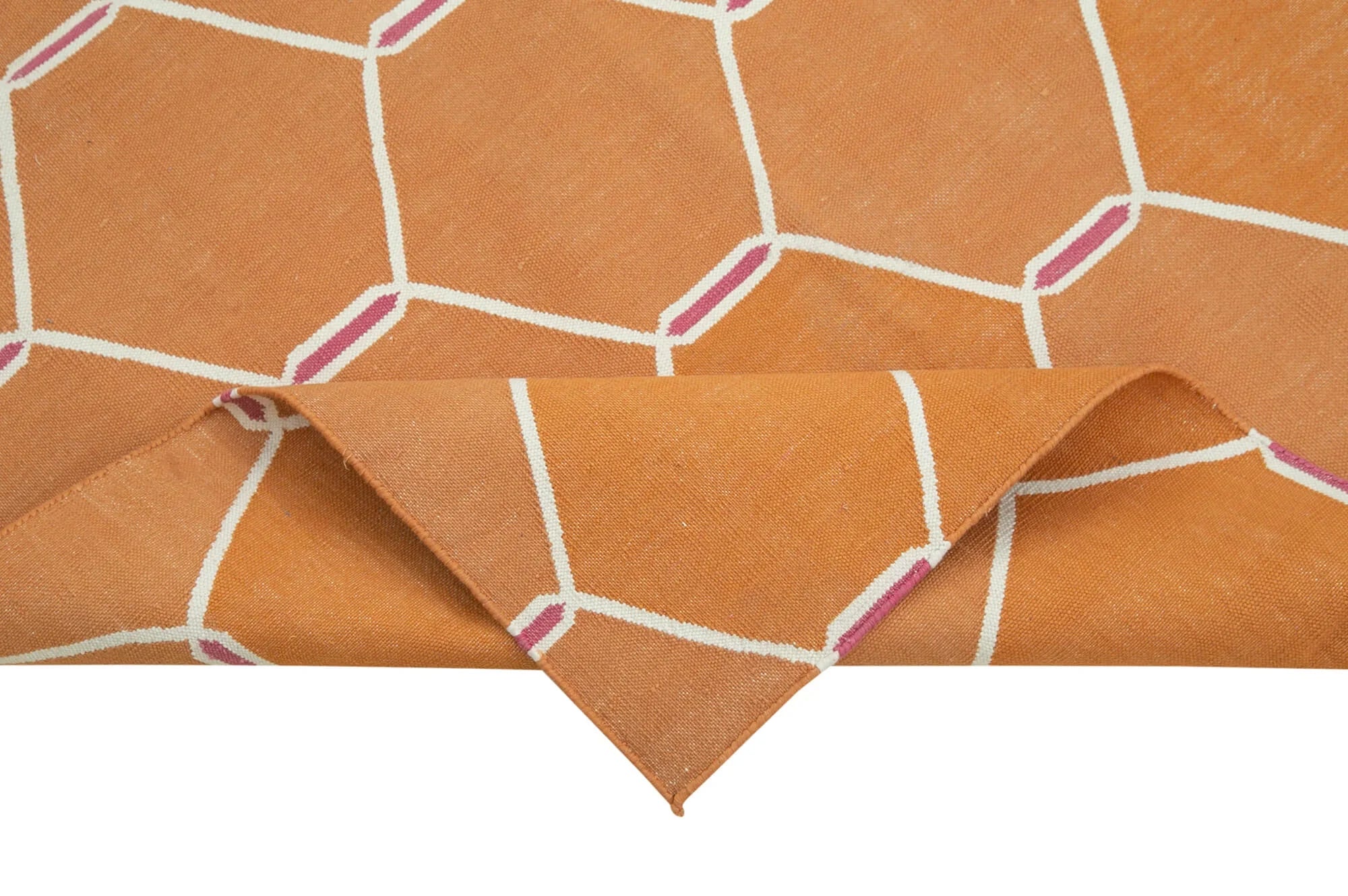 Geometric Duri Turuncu Geometrik Pamuk Yün El Dokuma Halısı 106x168 Agacan